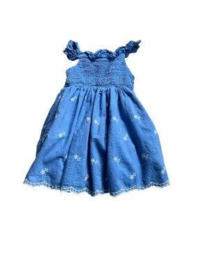 Cat & Jack Girls Blue Chambray Embroidered Dress 3T EUC